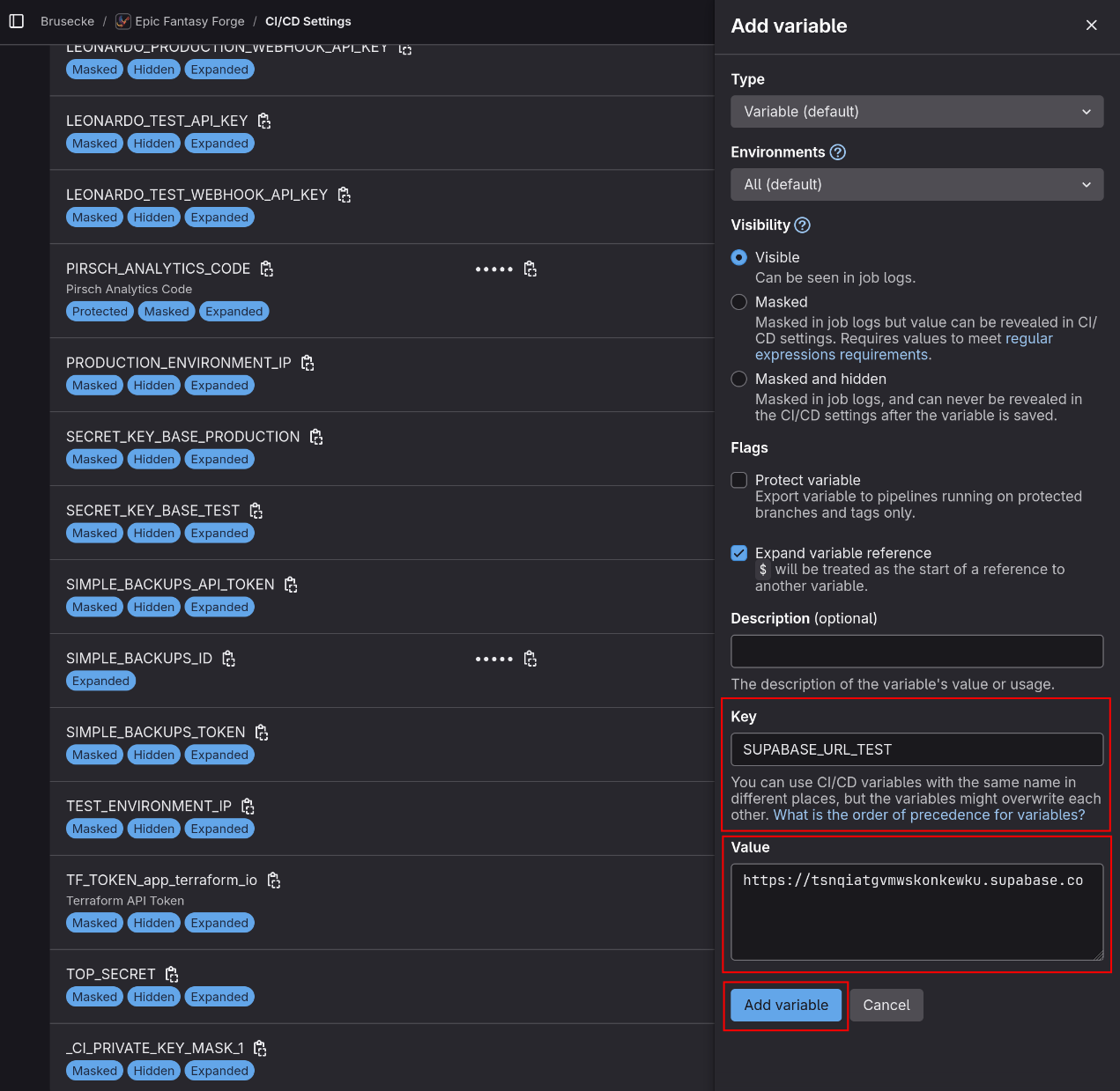 Supabase CI Variables 1