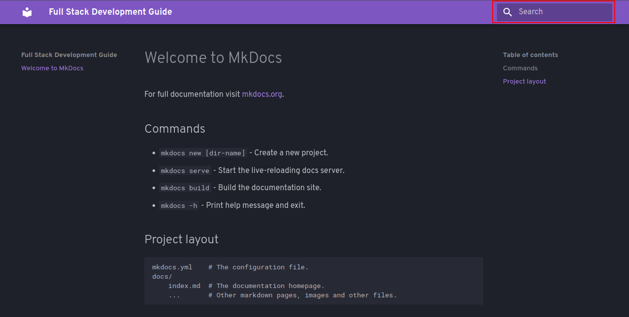 MkDocs Configuration Search