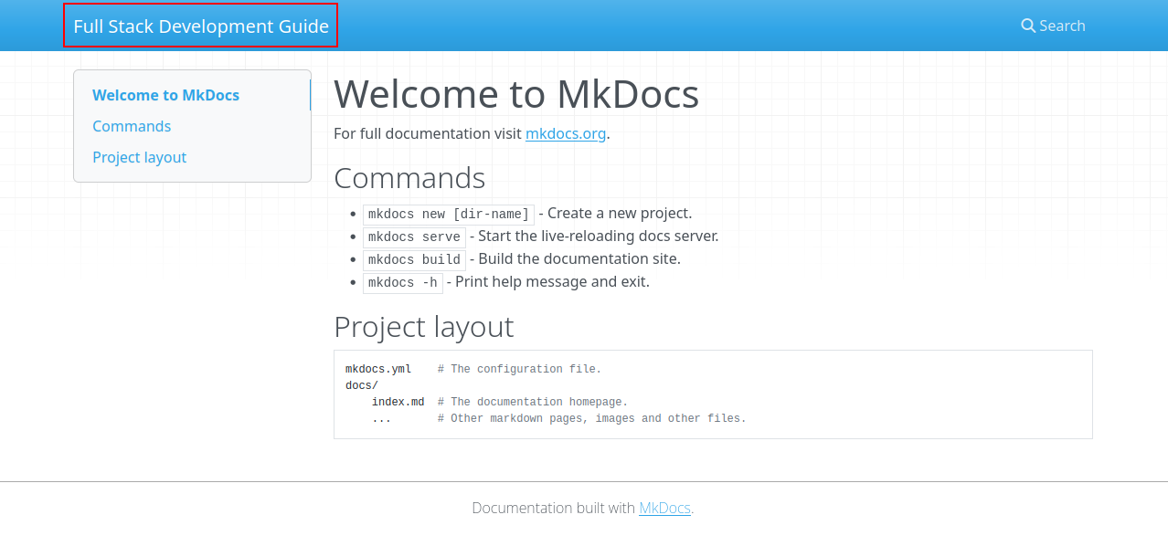 MkDocs Configuration Site Name