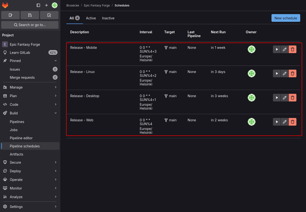 Pipeline Schedule 5